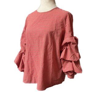 Who What Wear red gingham ruffle‑sleeve top • M